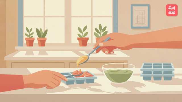 이유식 재료 큐브 냉동 보관 안내 일러스트
