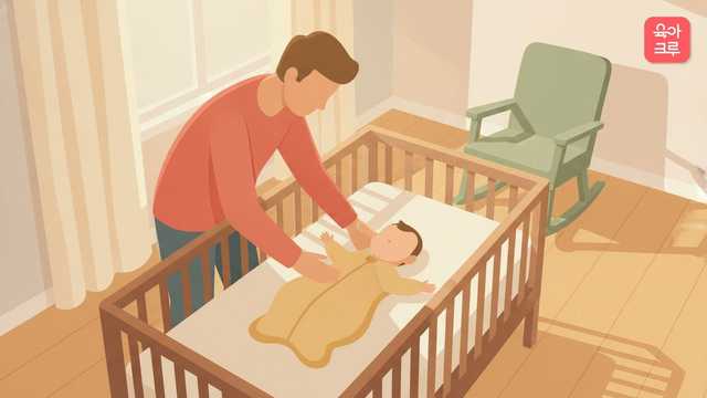 아기 침대에서 재우는 노하우 - 잠투정 심한 등센서 아기 재우기 주제를 표현한 일러스트
