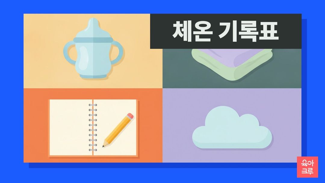 손잡이 컵, 접어 둔 담요, 빈 공책과 연필, 구름이 칸마다 놓인 일러스트