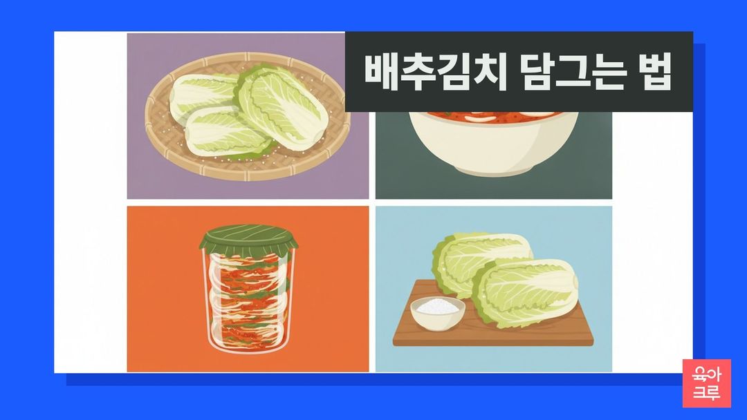 배추김치 담그는 법 일러스트, 소금물에 절인 배추와 김치 속 재료