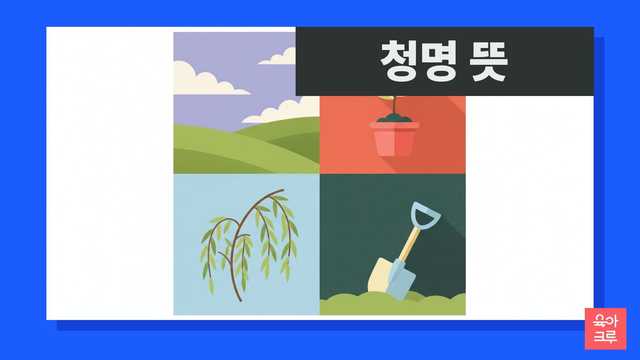 청명 뜻 일러스트, 맑은 하늘 풍경과 묘목 화분, 버드나무 가지