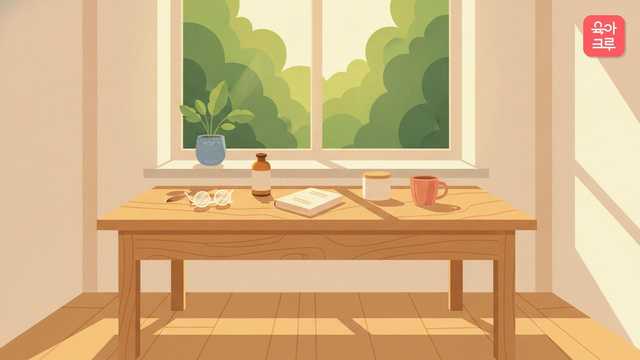 창가 옆 아늑한 책상과 안경