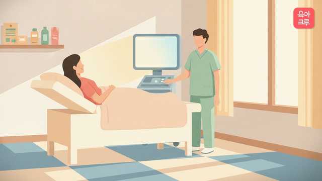 초음파 화면을 바라보는 임산부