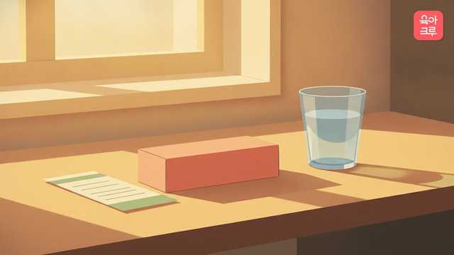 약 상자와 안내지가 놓인 책상