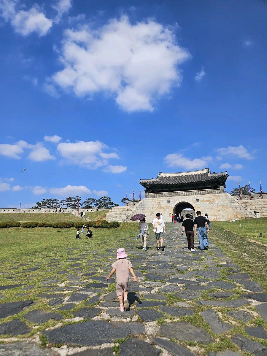 팔달문 앞 성곽 잔디밭