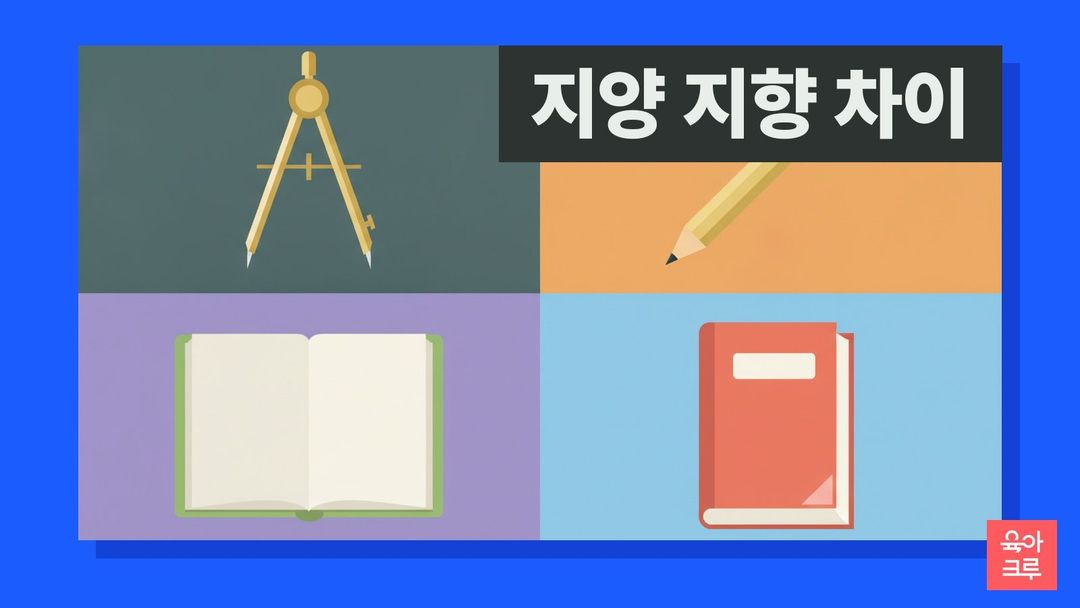 지양 지향 차이 일러스트, 컴퍼스와 연필, 공책과 국어사전