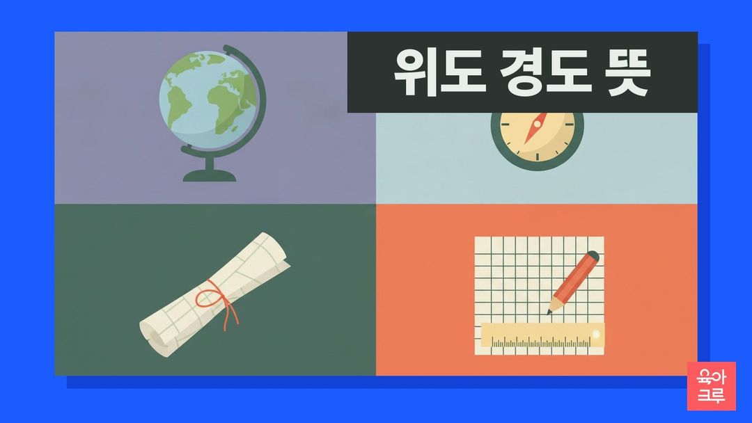 위도 경도 뜻 일러스트, 지구본과 나침반, 세계지도와 연필