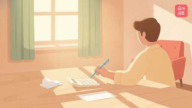 영수증과 계산기가 놓인 책상