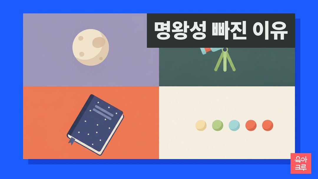 명왕성 빠진 이유 일러스트, 작은 행성 모형과 망원경, 별 무늬 공책
