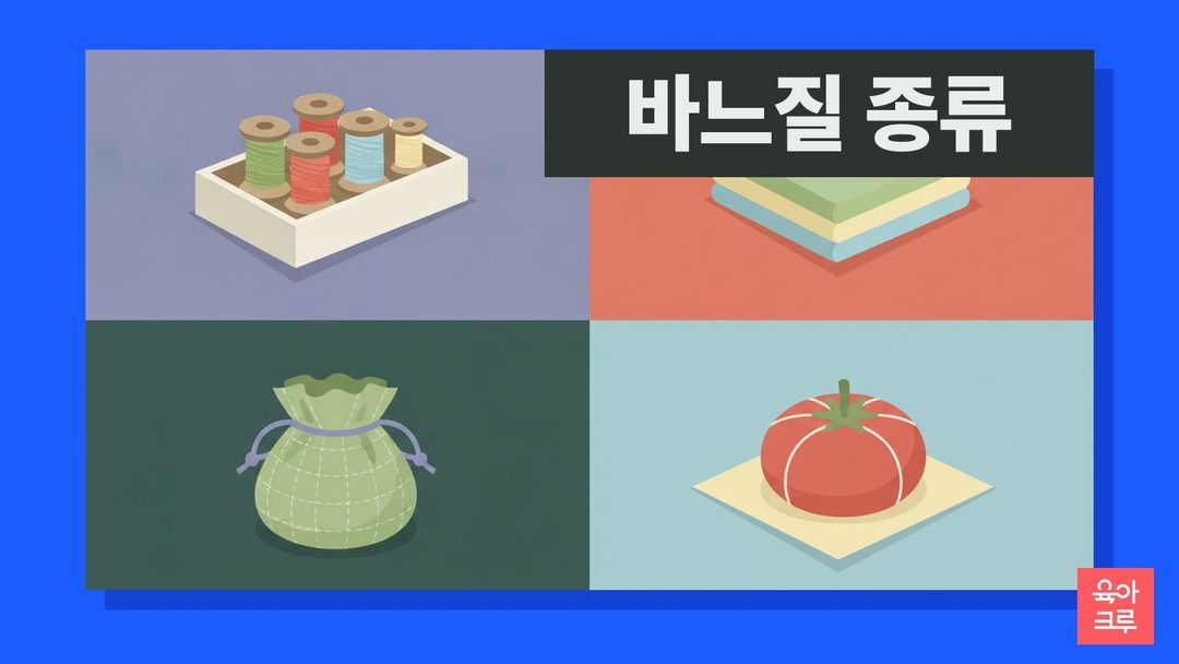 바느질 종류 일러스트, 천 조각과 실패, 바늘꽂이