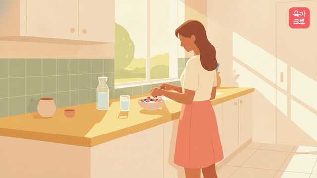 햇살 가득한 주방의 아침 식사