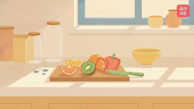 밝은 조리대의 과일과 채소