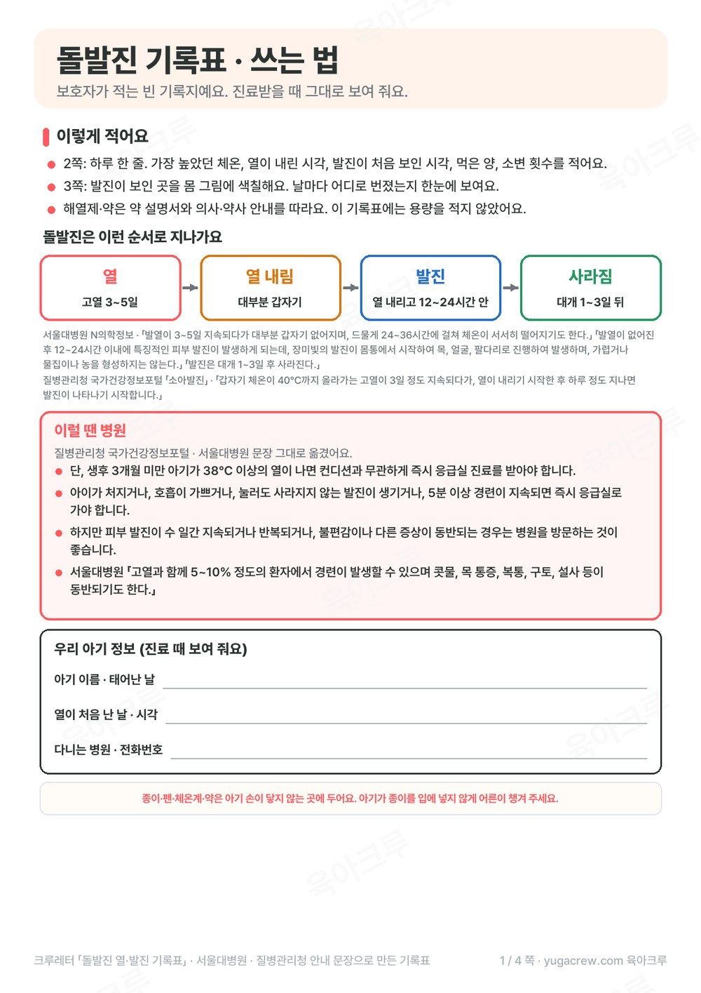 돌발진 경과 네 단계와 이럴 땐 병원 상자, 우리 아기 정보 칸