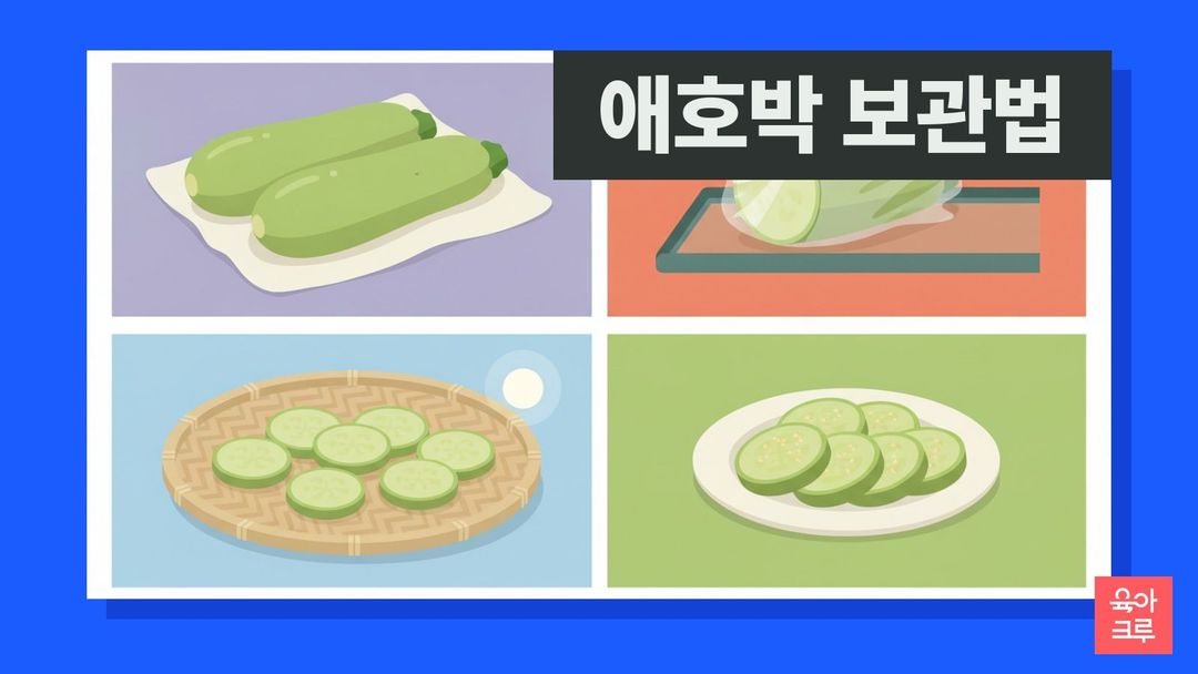애호박 보관법 일러스트, 랩을 씌운 애호박과 말린 호박