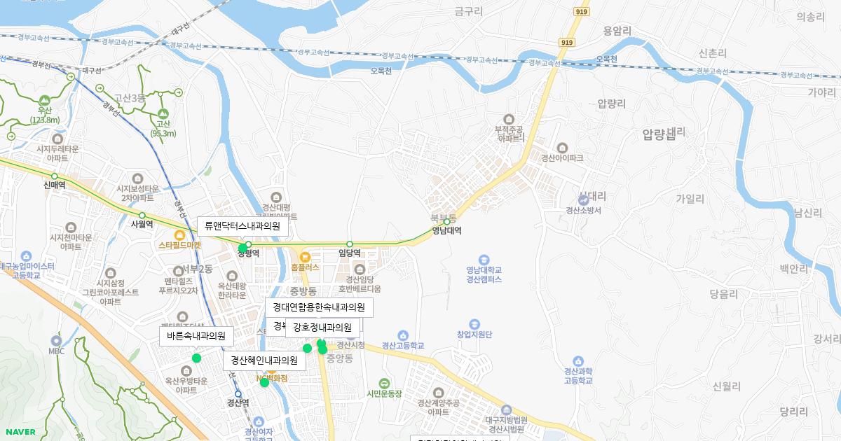 경상북도 경산시 토요일 내과 병원 정보