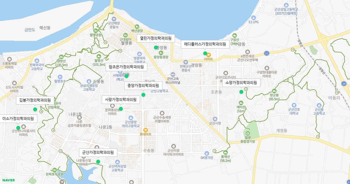 전라북도 군산시 토요일 가정의학과 병원 정보