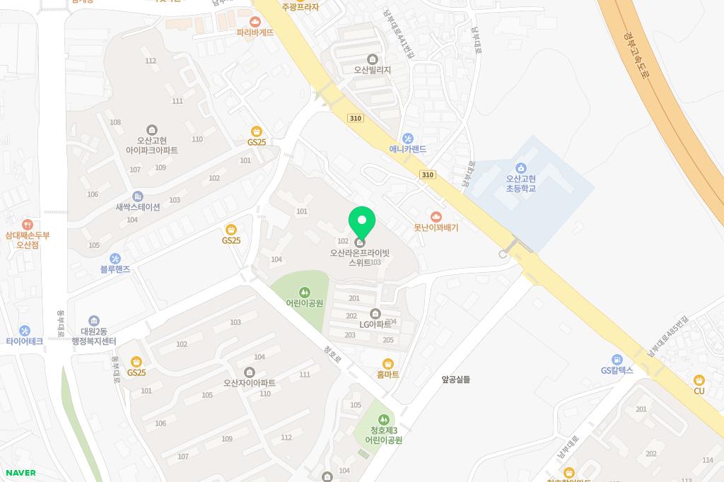 오산라온프라이빗스위트 어린이놀이터2 (103동 옆) 지도 이미지