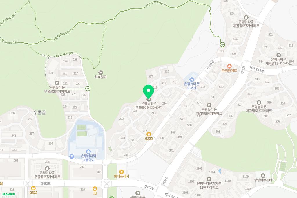 은평뉴타운우물골8단지두산위브아파트 214동옆 놀이터 지도 이미지