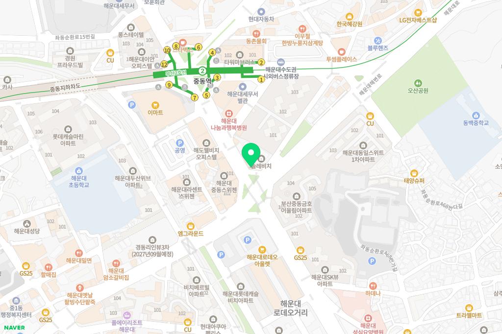 해운대중동스위첸오피스텔 101동 3층 실내놀이터 지도 이미지